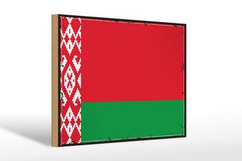 Panneau en bois drapeau Biélorussie 30x20cm drapeau rétro Biélorussie 1