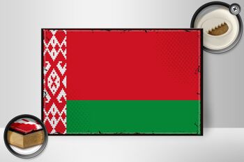 Panneau en bois drapeau Biélorussie 30x20cm drapeau rétro Biélorussie 2