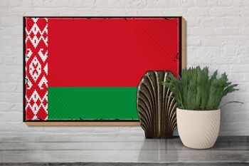 Panneau en bois drapeau Biélorussie 30x20cm drapeau rétro Biélorussie 3