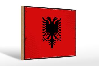Panneau en bois drapeau de l'Albanie 30x20cm, drapeau rétro de l'albanie 1