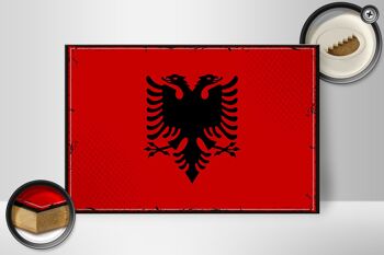 Panneau en bois drapeau de l'Albanie 30x20cm, drapeau rétro de l'albanie 2