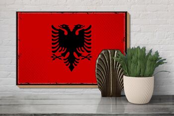 Panneau en bois drapeau de l'Albanie 30x20cm, drapeau rétro de l'albanie 3