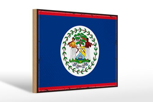 Holzschild Flagge Belizes 30x20cm Retro Flag of Belize