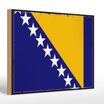 Letrero de madera bandera Bosnia y Herzegovina 30x20cm retro