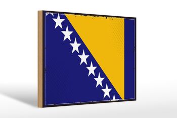 Panneau en bois drapeau Bosnie-Herzégovine 30x20cm rétro 1