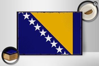 Panneau en bois drapeau Bosnie-Herzégovine 30x20cm rétro 2