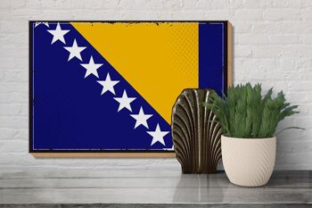Panneau en bois drapeau Bosnie-Herzégovine 30x20cm rétro 3