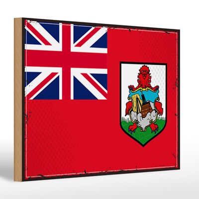Letrero de madera Bandera de Bermudas 30x20cm Bandera Retro de Bermudas