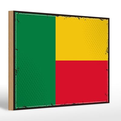 Letrero de madera Bandera de Benin 30x20cm Bandera Retro de Benin