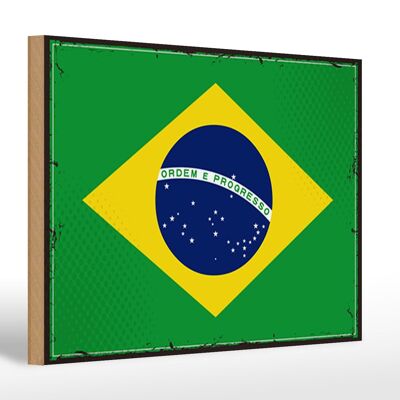 Holzschild Flagge Brasiliens 30x20cm Retro Flag of Brazil