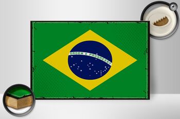 Panneau en bois drapeau du Brésil 30x20cm Drapeau rétro du Brésil 2