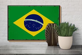 Panneau en bois drapeau du Brésil 30x20cm Drapeau rétro du Brésil 3