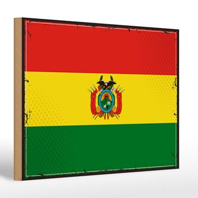 Letrero de madera Bandera de Bolivia 30x20cm Bandera Retro de Bolivia