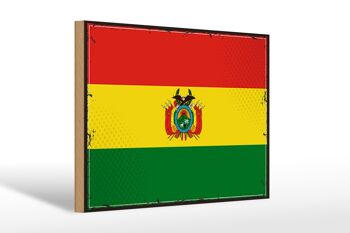 Panneau en bois drapeau de la Bolivie 30x20cm Drapeau rétro de la Bolivie 1