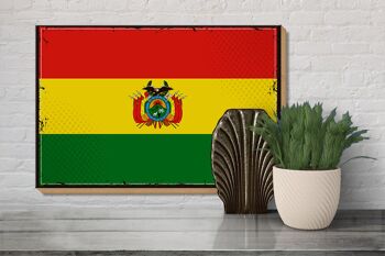 Panneau en bois drapeau de la Bolivie 30x20cm Drapeau rétro de la Bolivie 3
