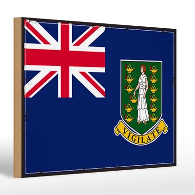 Letrero de Madera Bandera Islas Vírgenes Británicas 30x20cm Retro