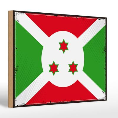 Letrero de madera Bandera de Burundi 30x20cm Bandera Retro de Burundi