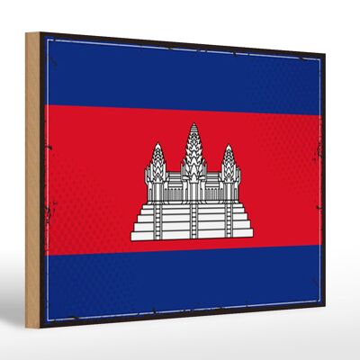 Letrero de madera Bandera de Camboya 30x20cm Bandera Retro Camboya