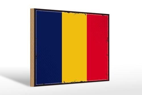 Holzschild Flagge des Tschad 30x20cm Retro Flag of Chad