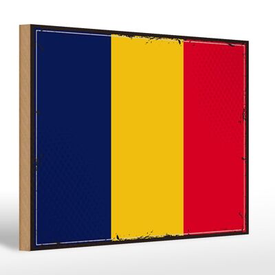 Holzschild Flagge des Tschad 30x20cm Retro Flag of Chad