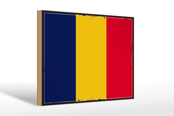 Panneau en bois drapeau du Tchad 30x20cm Rétro Drapeau du Tchad 1