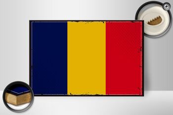 Panneau en bois drapeau du Tchad 30x20cm Rétro Drapeau du Tchad 2