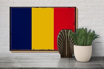 Panneau en bois drapeau du Tchad 30x20cm Rétro Drapeau du Tchad 3