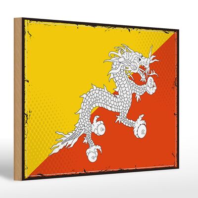 Holzschild Flagge Bhutans 30x20cm Retro Flag of Bhutan