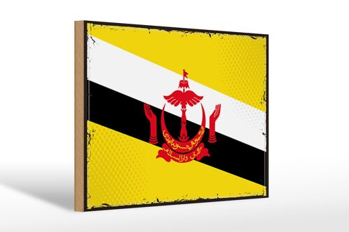 Holzschild Flagge Bruneis 30x20cm Retro Flag of Brunei