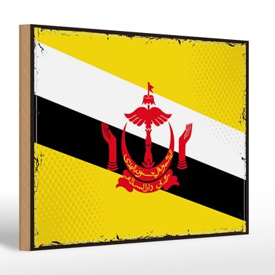 Letrero de madera Bandera de Brunei 30x20cm Bandera Retro de Brunei