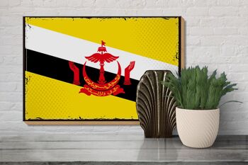 Panneau en bois drapeau du Brunei 30x20cm Drapeau rétro du Brunei 3