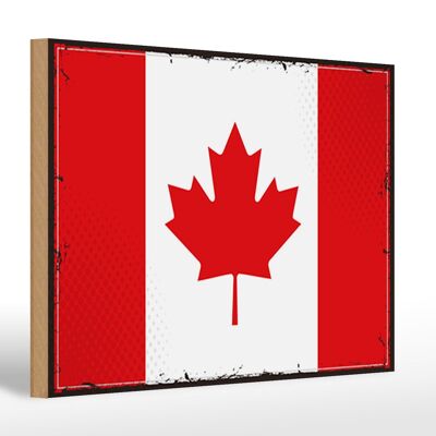 Cartello in legno bandiera del Canada 30x20 cm Bandiera retrò del Canada