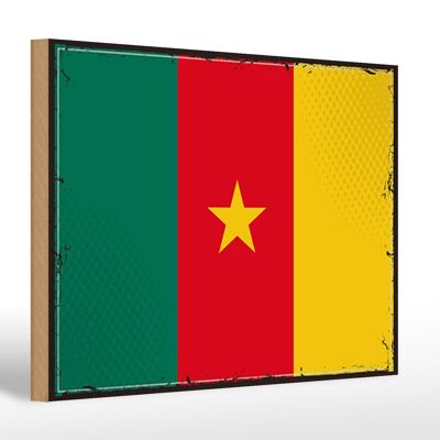Cartello in legno bandiera del Camerun 30x20 cm Bandiera retrò del Camerun