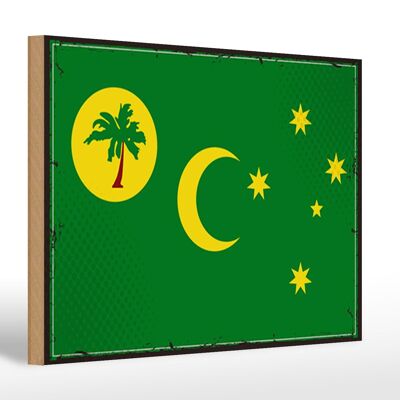 Panneau en bois drapeau Îles Cocos 30x20cm Rétro Îles Cocos