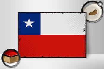 Panneau en bois drapeau du Chili 30x20cm Drapeau rétro du Chili 2