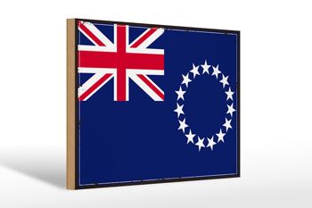 Panneau en bois drapeau Îles Cook 30x20cm Rétro Îles Cook 1
