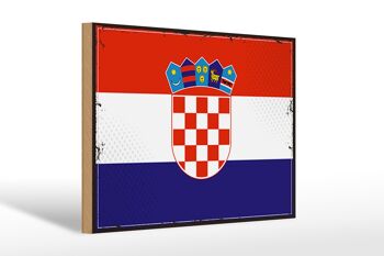 Panneau en bois drapeau de la Croatie 30x20cm Drapeau rétro de la Croatie 1
