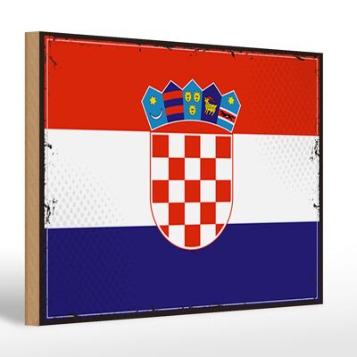 Panneau en bois drapeau de la Croatie 30x20cm Drapeau rétro de la Croatie