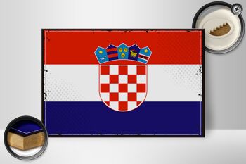 Panneau en bois drapeau de la Croatie 30x20cm Drapeau rétro de la Croatie 2
