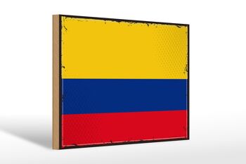 Panneau en bois drapeau de la Colombie 30x20cm Drapeau rétro Colombie 1