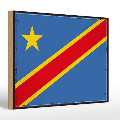 Holzschild Flagge DR Kongo 30x20cm Retro democratic Congo
