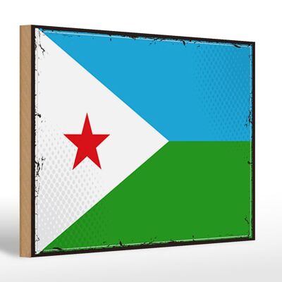 Panneau en bois Drapeau de Djibouti 30x20cm Drapeau rétro Djibouti