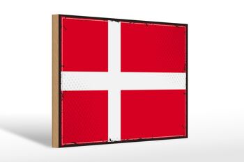 Panneau en bois drapeau du Danemark 30x20cm Drapeau rétro du Danemark 1