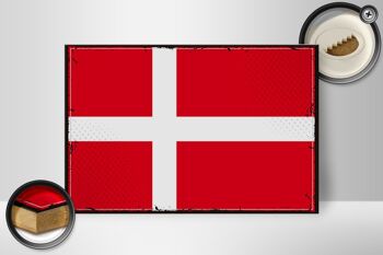 Panneau en bois drapeau du Danemark 30x20cm Drapeau rétro du Danemark 2
