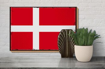 Panneau en bois drapeau du Danemark 30x20cm Drapeau rétro du Danemark 3
