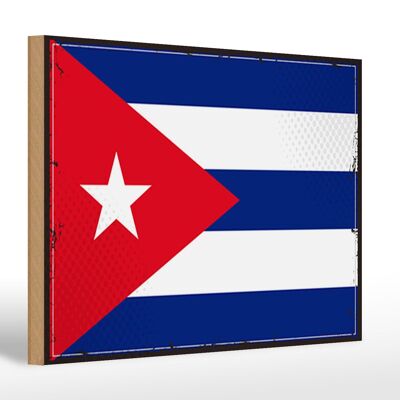 Panneau en bois drapeau de Cuba 30x20cm Drapeau rétro de Cuba