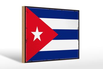 Panneau en bois drapeau de Cuba 30x20cm Drapeau rétro de Cuba 1