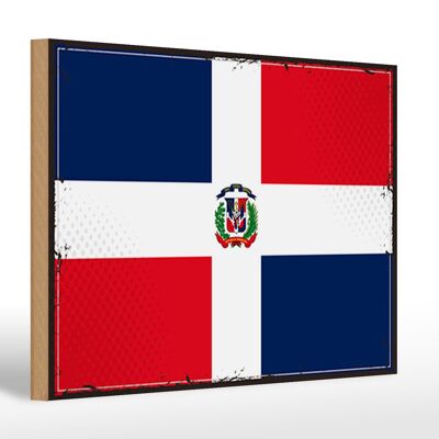 Letrero de madera bandera República Dominicana 30x20cm retro
