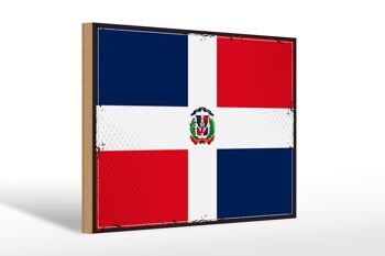 Panneau en bois drapeau République Dominicaine 30x20cm rétro 1