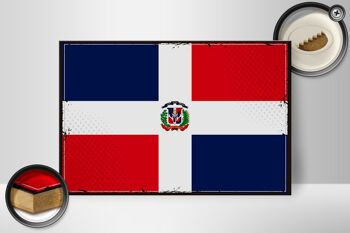 Panneau en bois drapeau République Dominicaine 30x20cm rétro 2